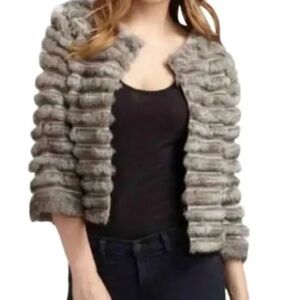 ALICE & OLIVIA Genuine Real Fur Crop Wool Jacket XS